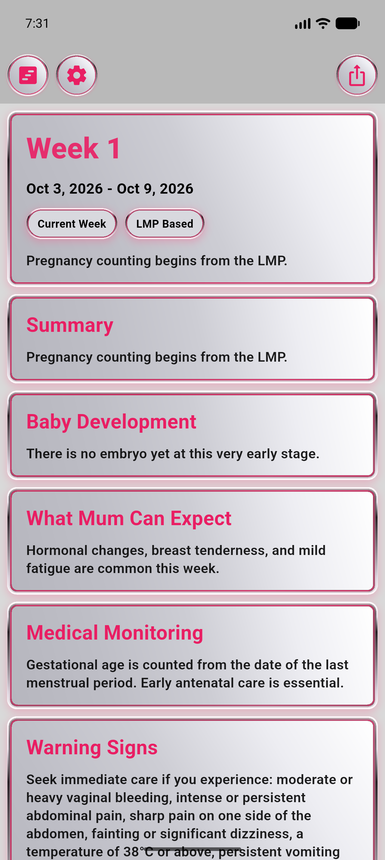 Week 1 pregnancy detail on Android