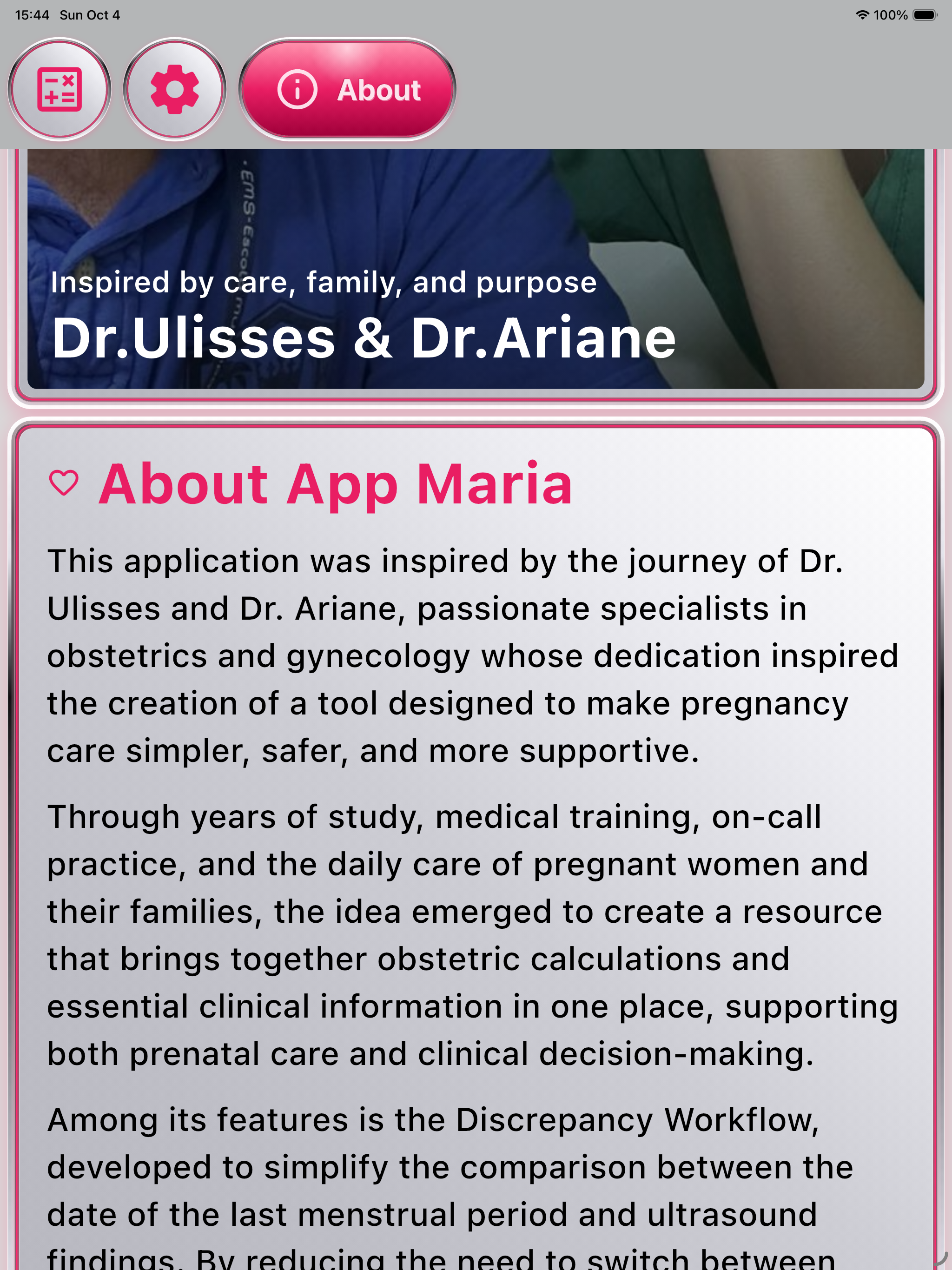 About App Maria details on iPad