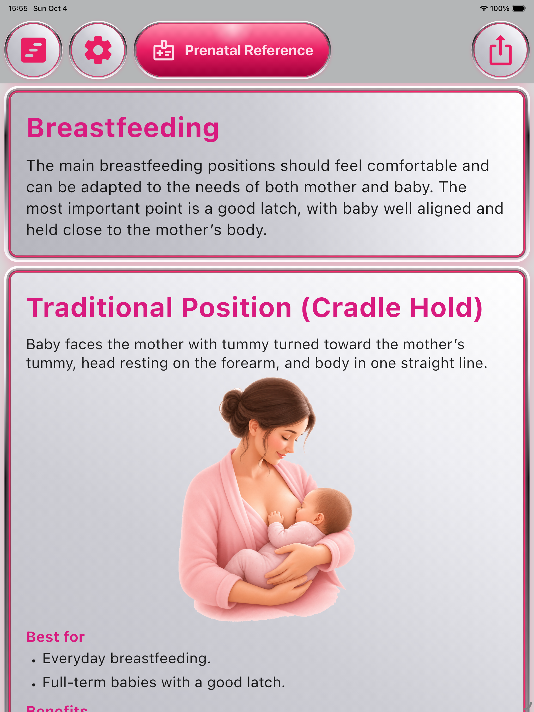 Breastfeeding reference on iPad