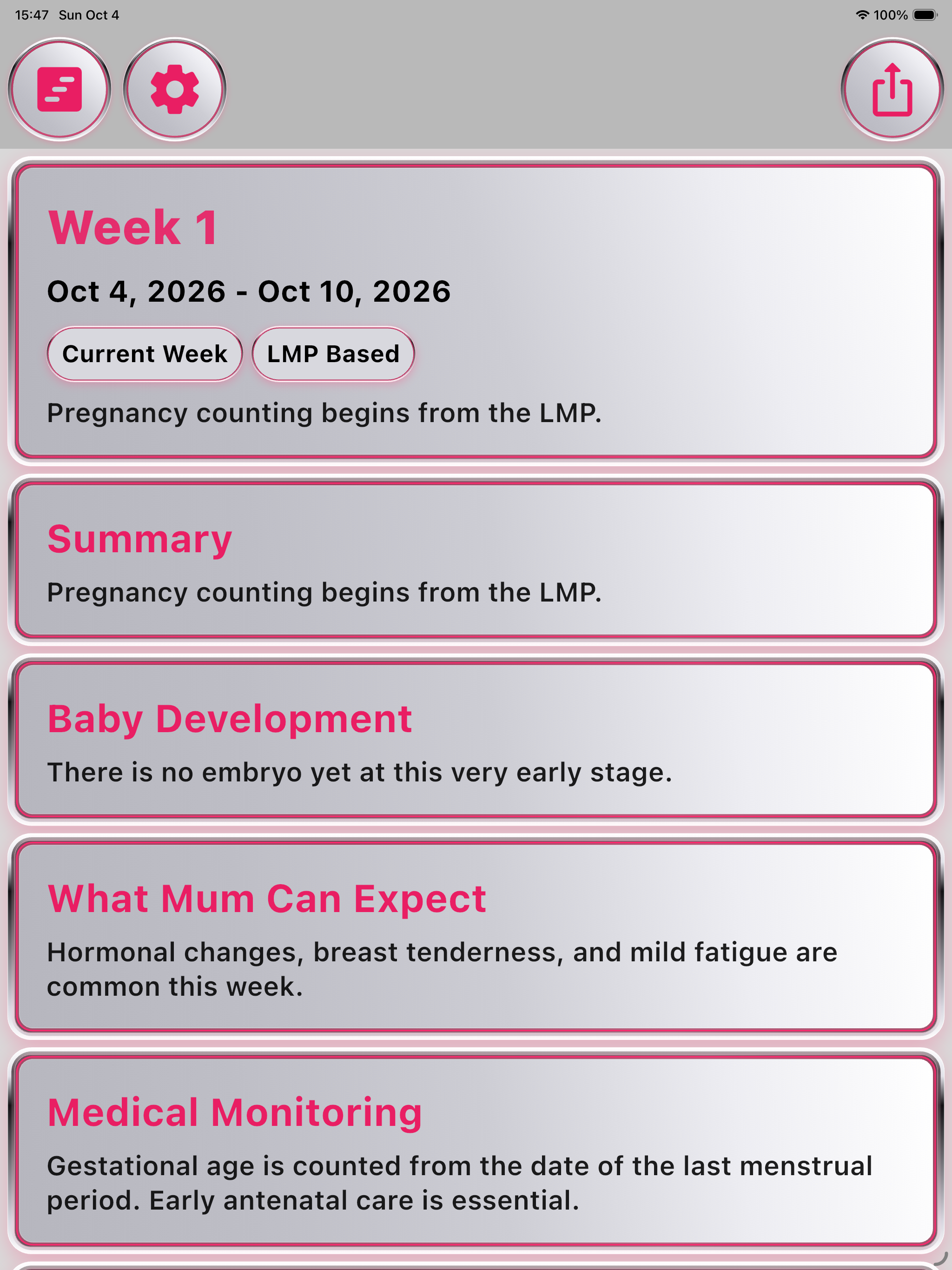Week 1 pregnancy detail on iPad