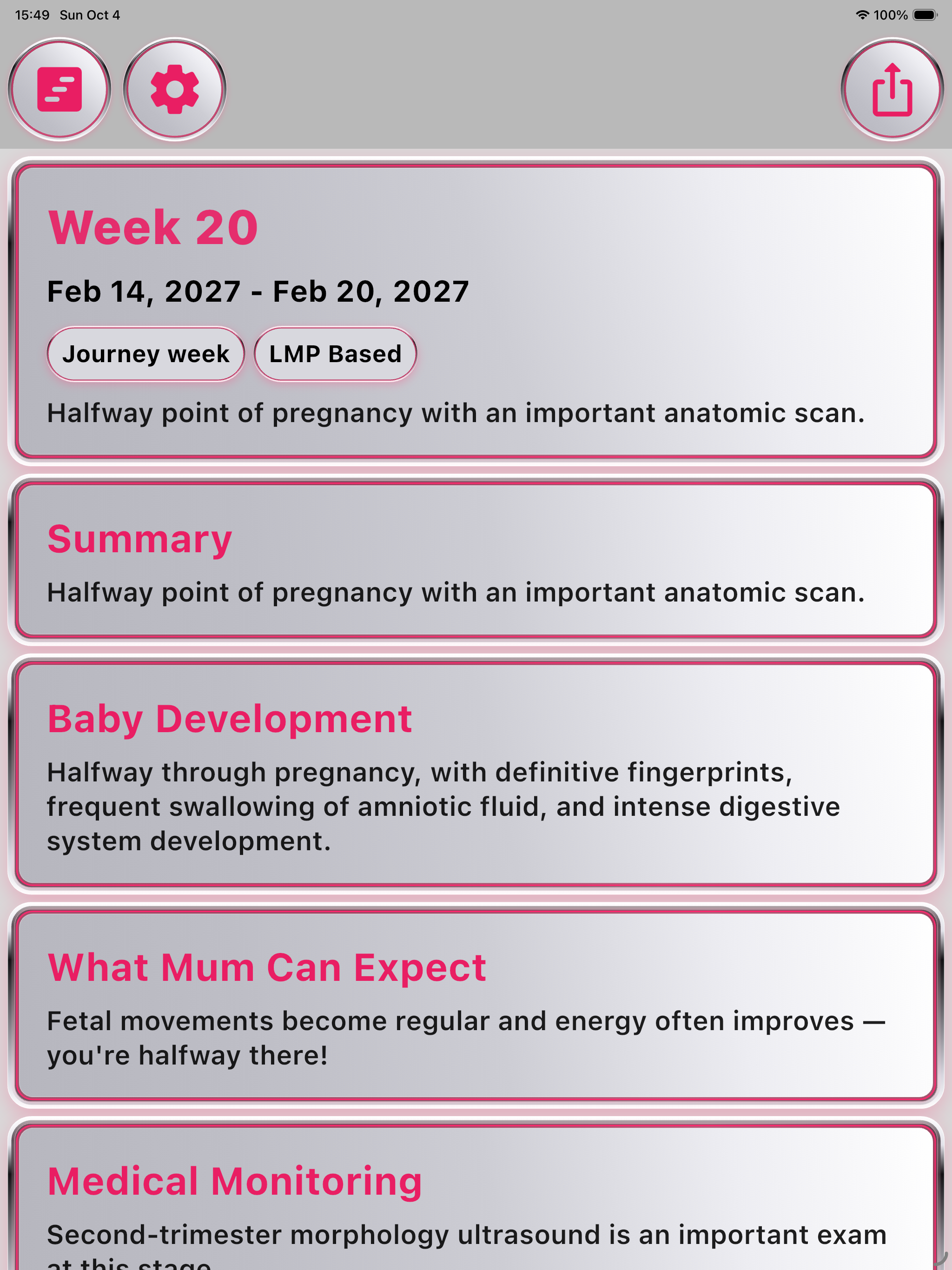 Week 20 pregnancy detail on iPad