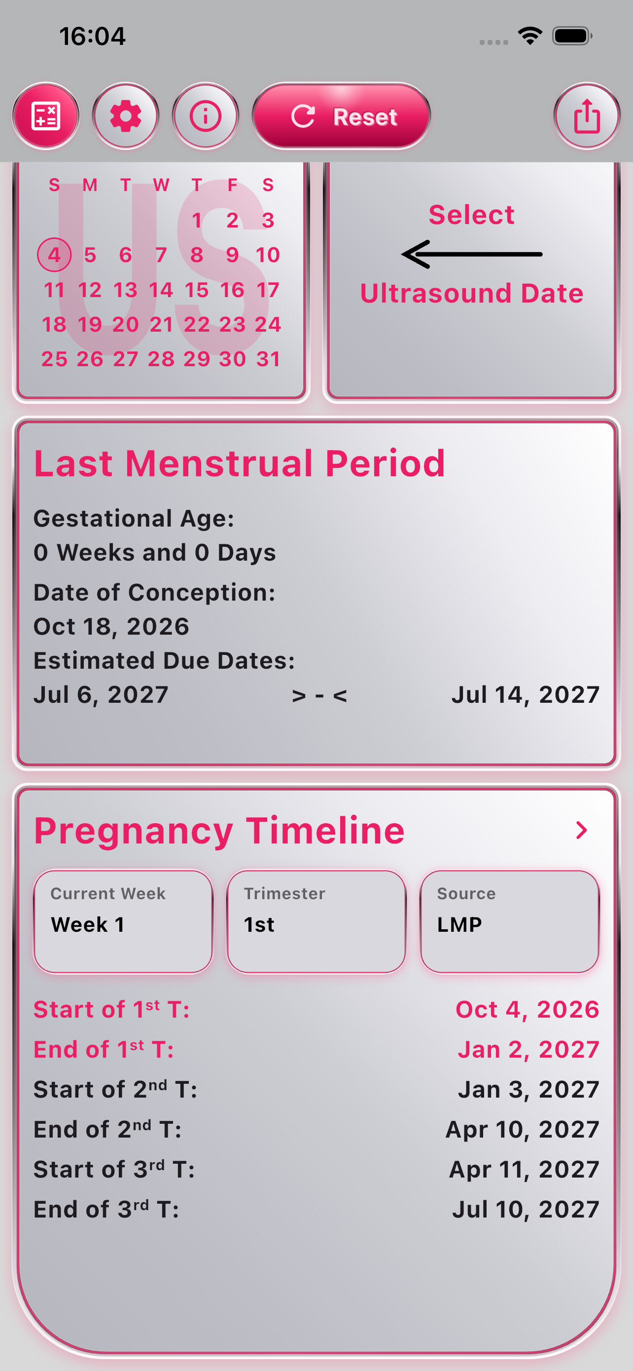 Pregnancy calculator results on iPhone