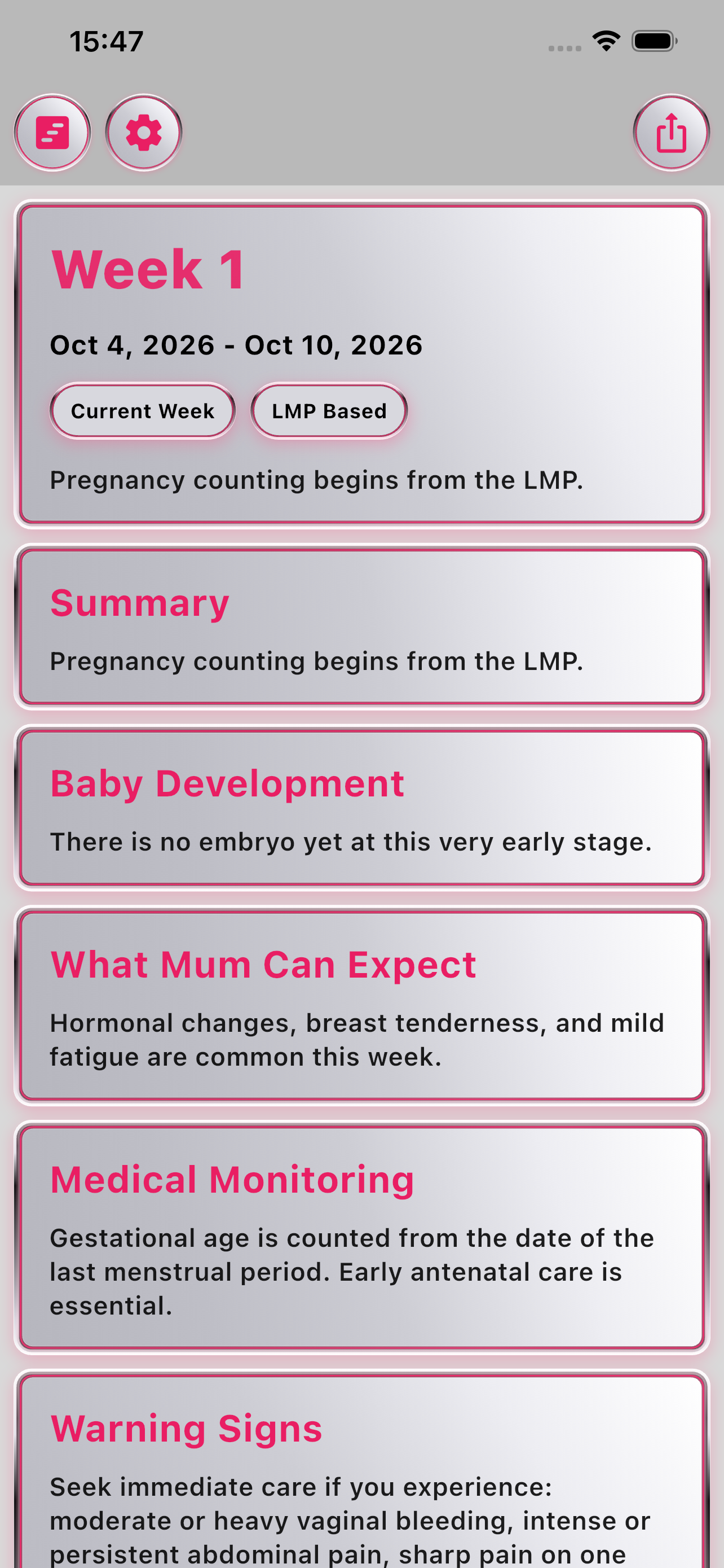 Week 1 pregnancy detail on iPhone