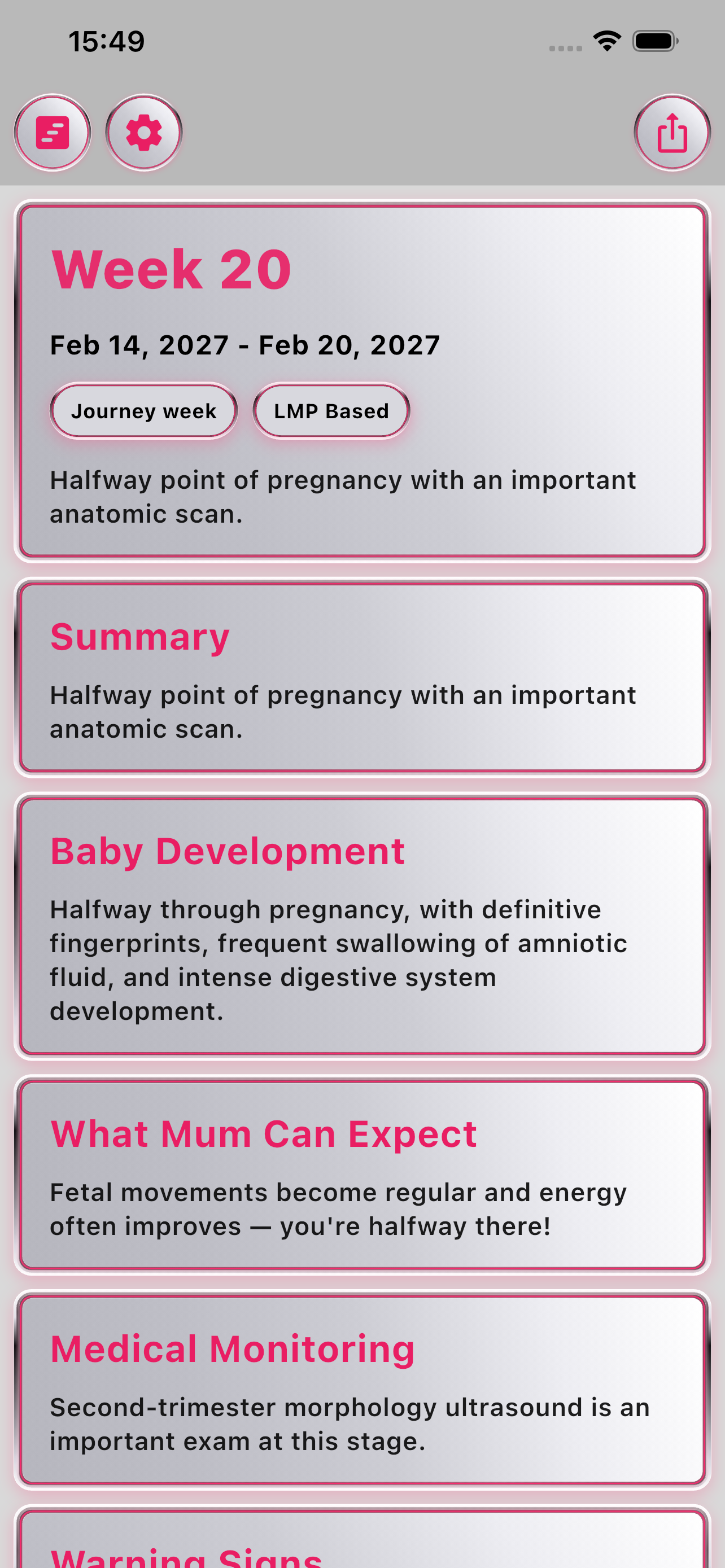 Week 20 pregnancy detail on iPhone